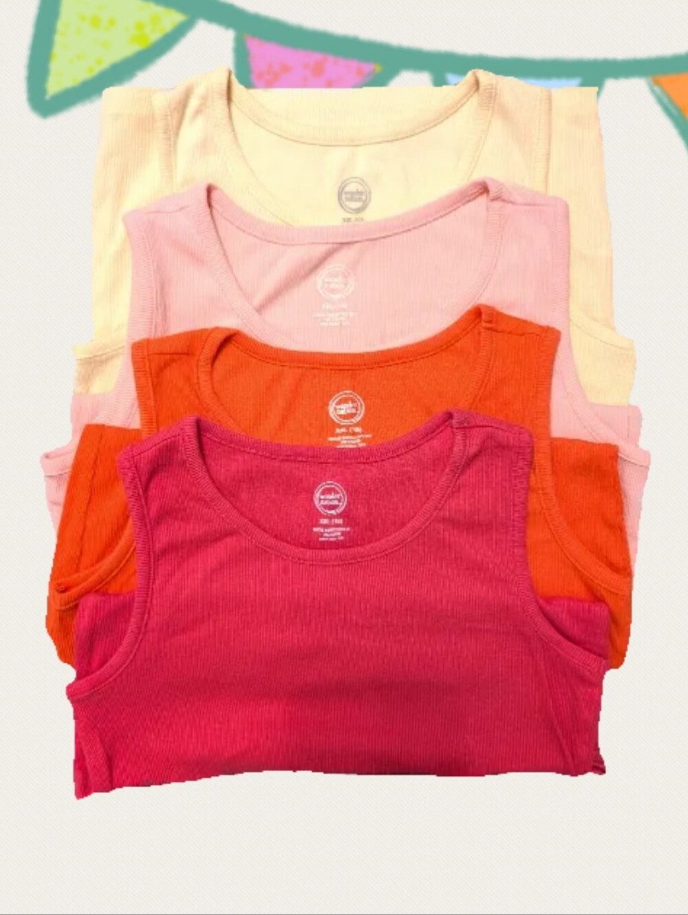 Big Girls Bundle Of Ribbed Tank Tops - Pink, Orange, Yellow, Hot Pink - Size 18
